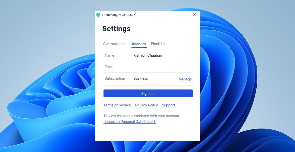 Cài đặt tài khoản ứng dụng Grammarly