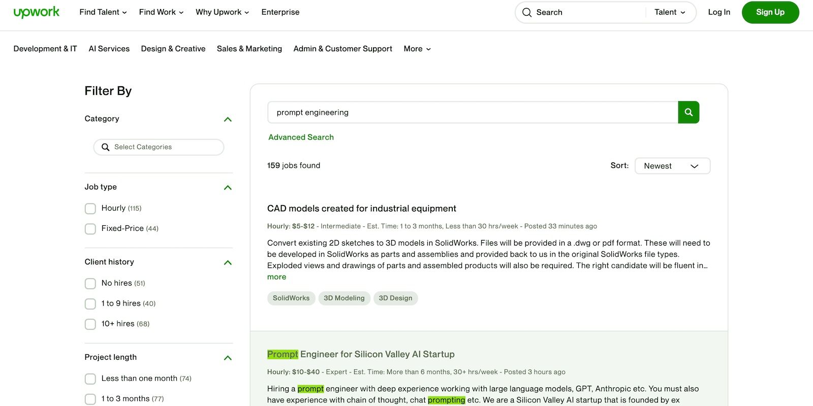 Tìm kiếm các công việc kỹ thuật nhanh chóng trên Upwork