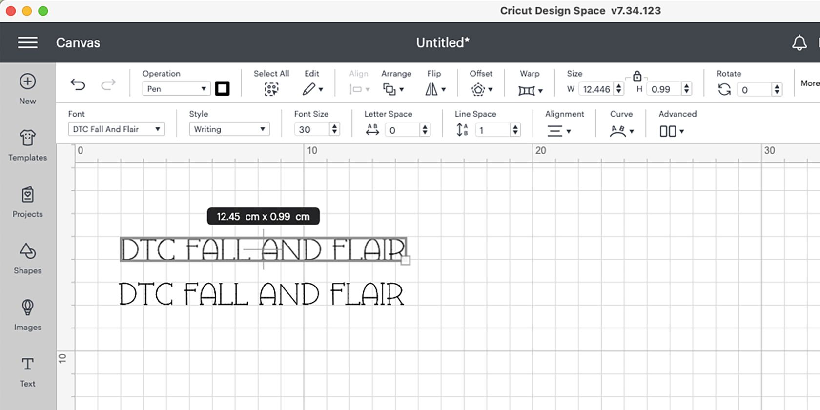 Cricut Design Space với phông chữ Fall and Flair.