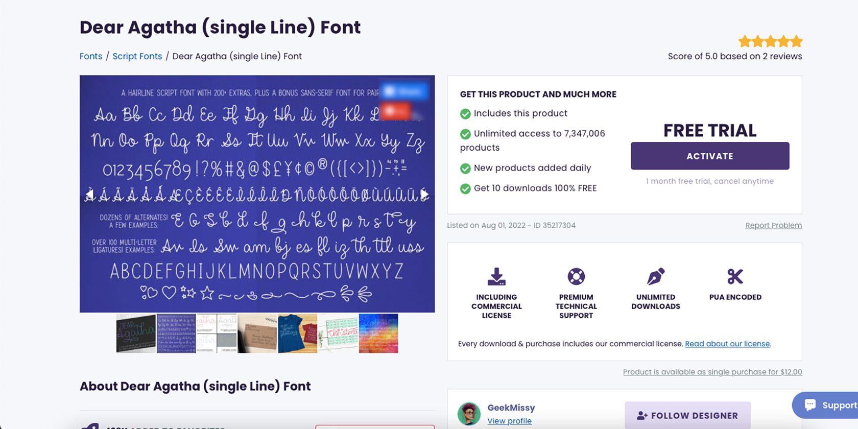 Kính gửi trang phông chữ Agatha trên Creative Fabrica