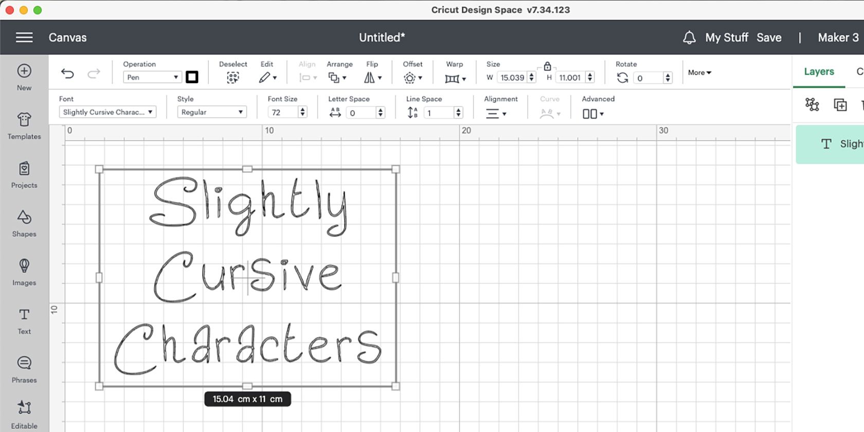 Phông chữ Slightly Cursive Characters được viết bằng Cricut Design Space