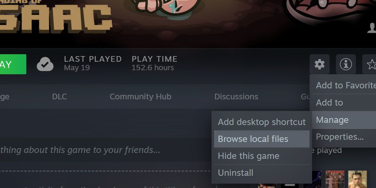 ảnh chụp màn hình liên kết của isaac trong steam hiển thị duyệt các tệp cục bộ
