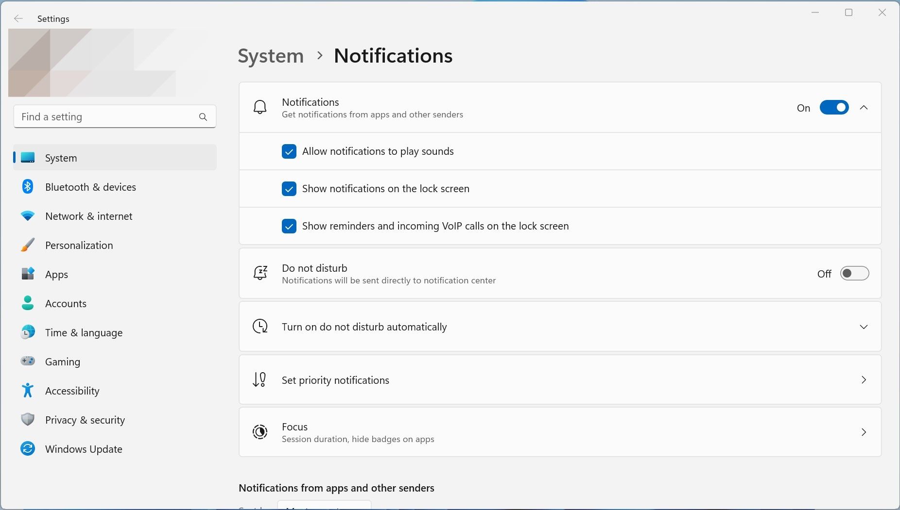 Ảnh chụp màn hình hiển thị chuyển đổi thông báo trong Windows 11