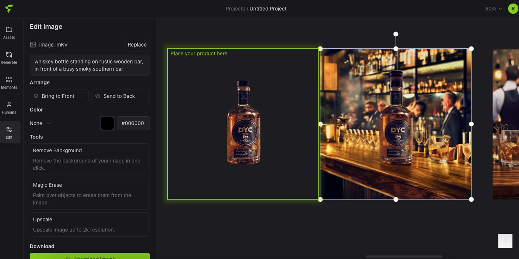 Chụp ảnh sản phẩm chai rượu whisky Flair AI