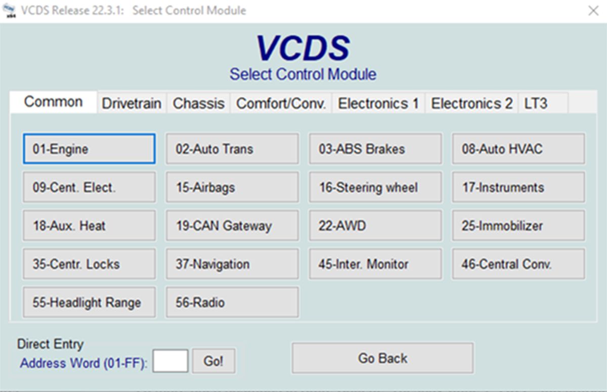 tất cả các mô-đun bạn có thể quét bằng VCDS