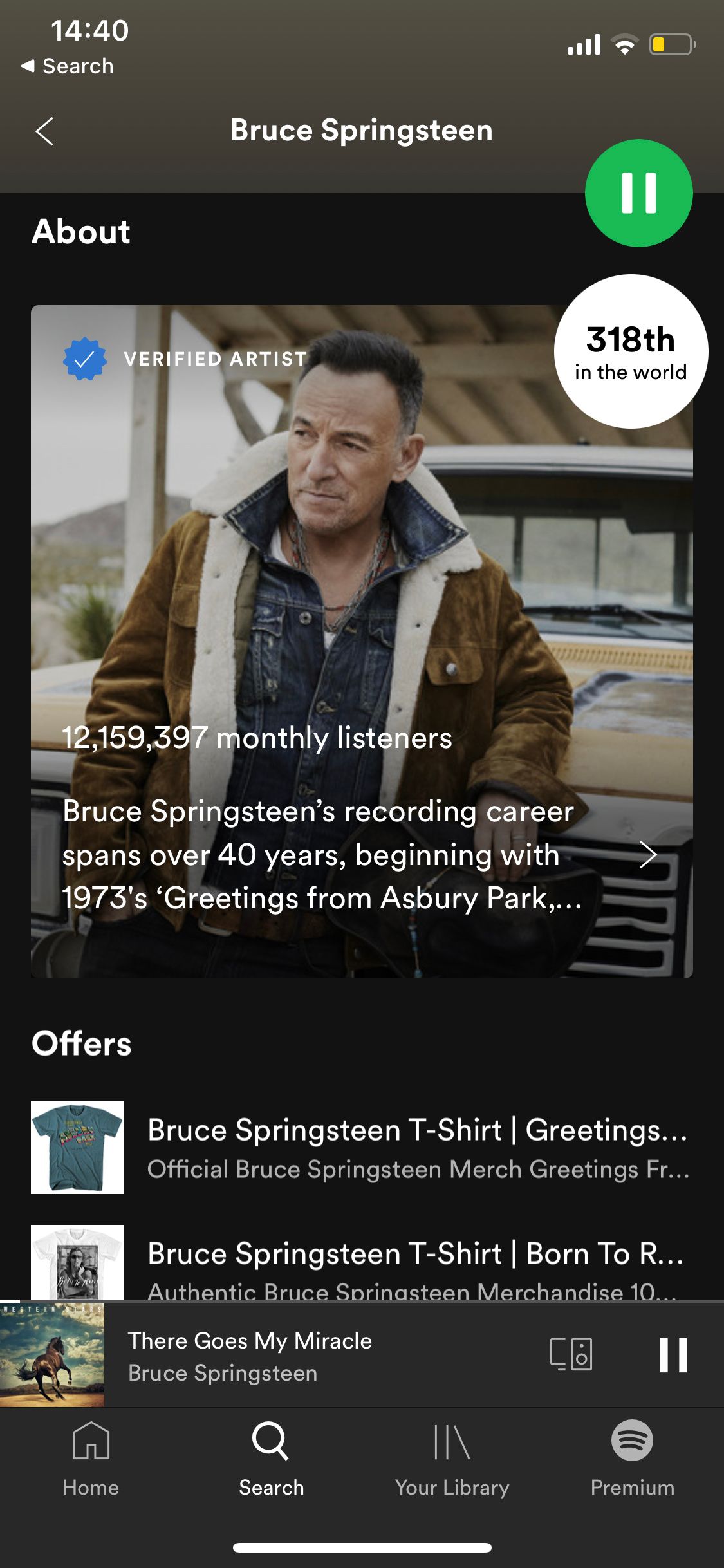 Thông tin nghệ sĩ và hàng hóa trên Spotify