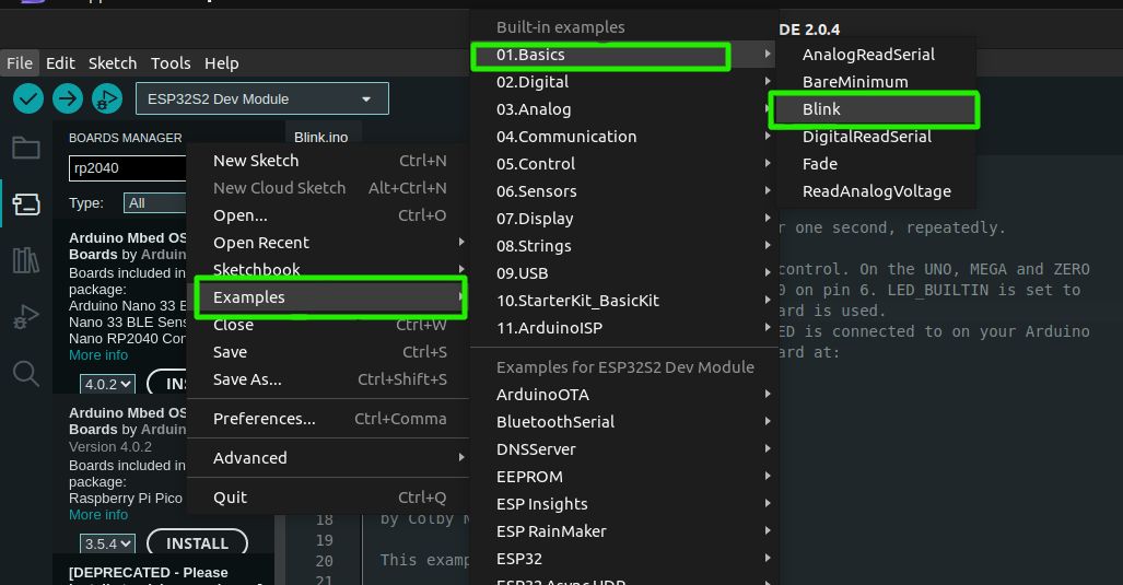 Ví dụ nháy mắt trên Arduino IDE