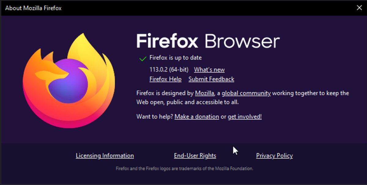 Ảnh chụp màn hình hiển thị việc kiểm tra phiên bản Firefox