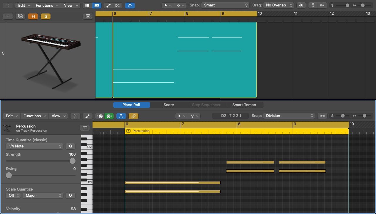 Cửa sổ soạn thảo Cuộn Piano trong Logic Pro X