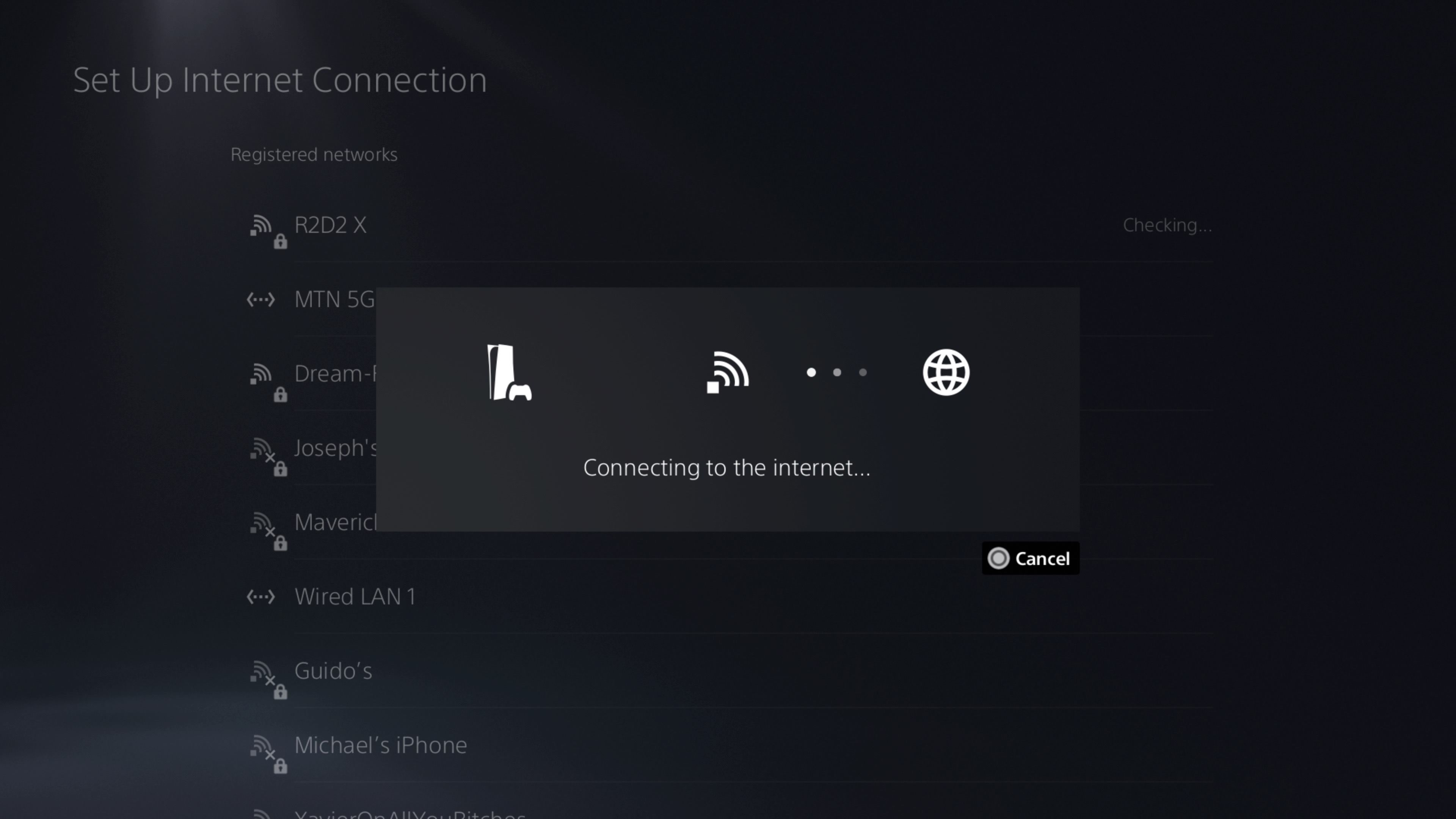 PS5 hiển thị kết nối với cửa sổ bật lên internet
