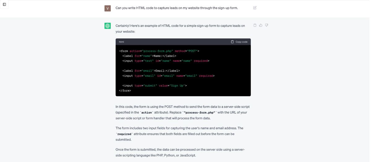 Mã HTML được tạo bởi ChatGPT