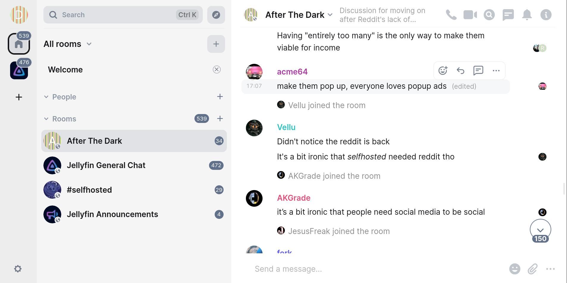 giao diện người dùng ứng dụng web phần tử hiển thị After the Dark room được tự lưu trữ
