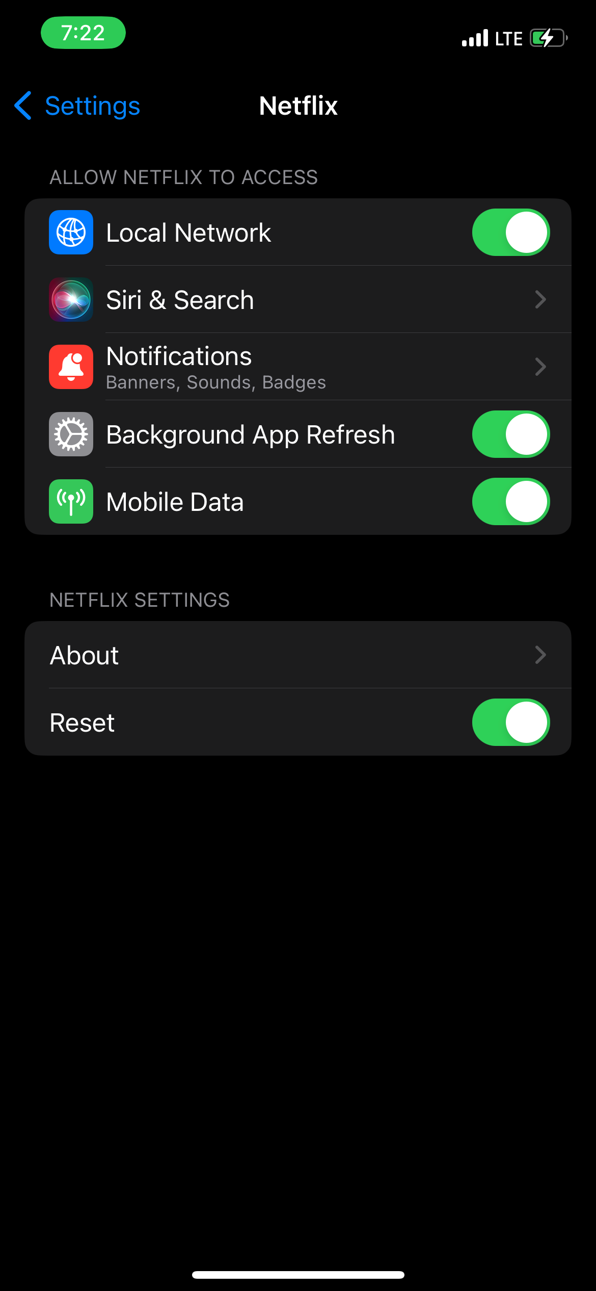 Chuyển đổi tùy chọn đặt lại trong cài đặt Netflix trên iOS
