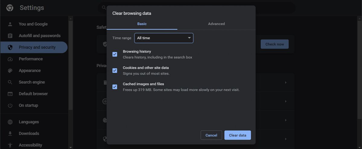 Xóa dữ liệu duyệt web của Chrome