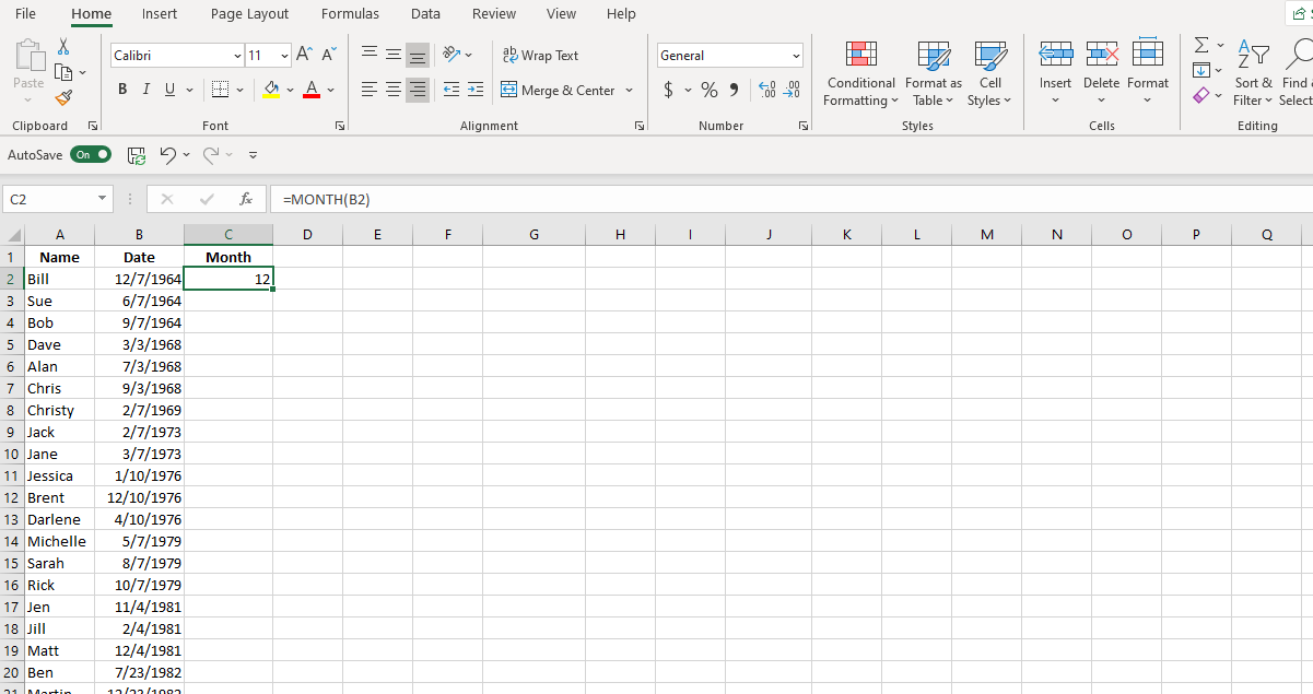 Ảnh chụp màn hình Excel Hàm Sắp xếp MONTH
