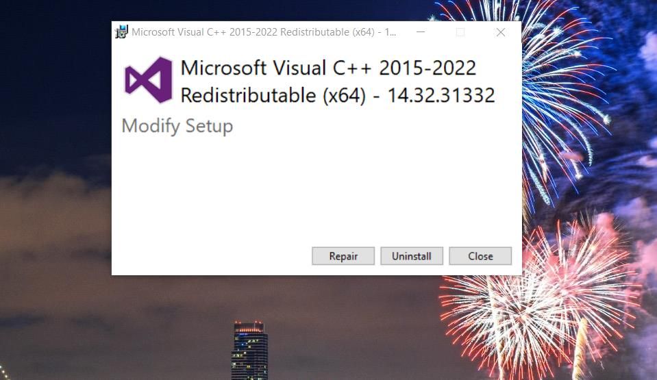 Tùy chọn Sửa chữa Microsoft Visual C++ 