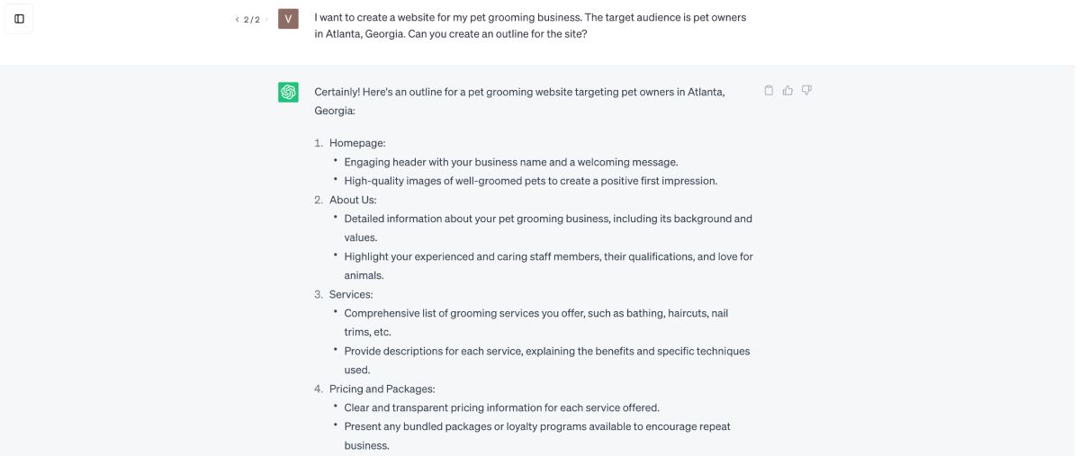 Phác thảo trang web của ChatGPT