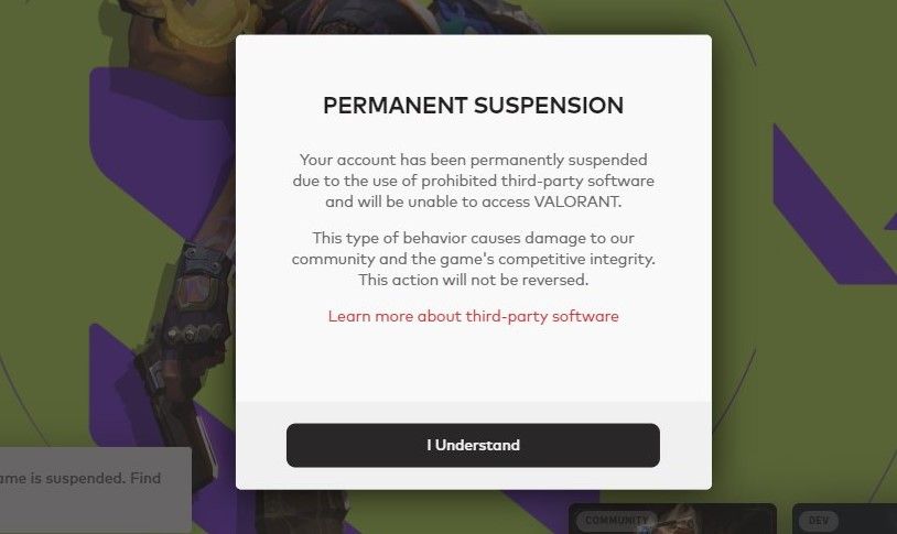 thông báo đình chỉ vĩnh viễn valorant