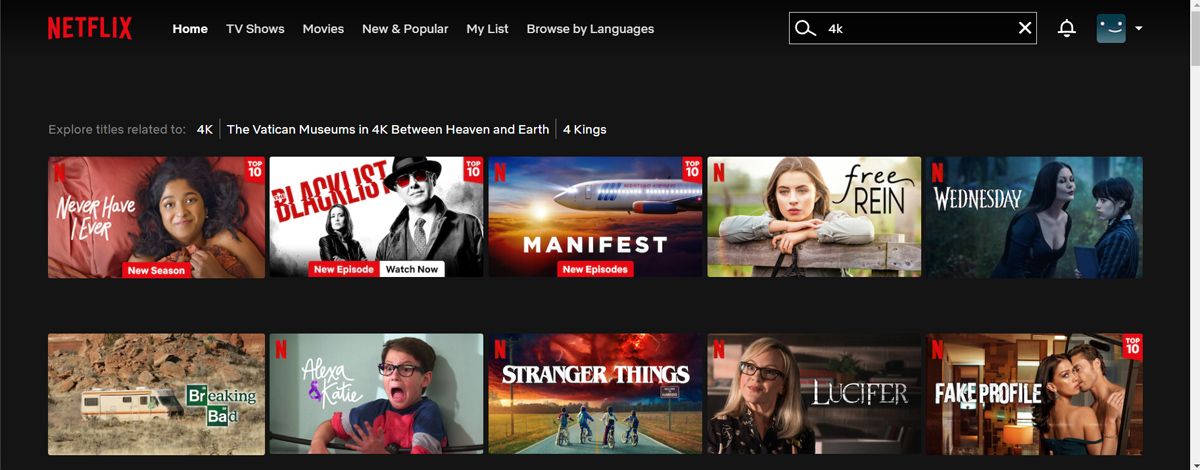 Tìm kiếm nội dung 4K trên Netflix