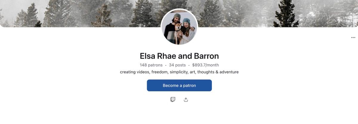 Hồ sơ Patreon với nút Trở thành Patreon