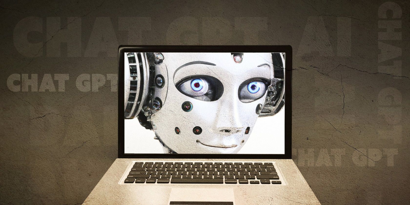 Một cái đầu robot trên màn hình máy tính