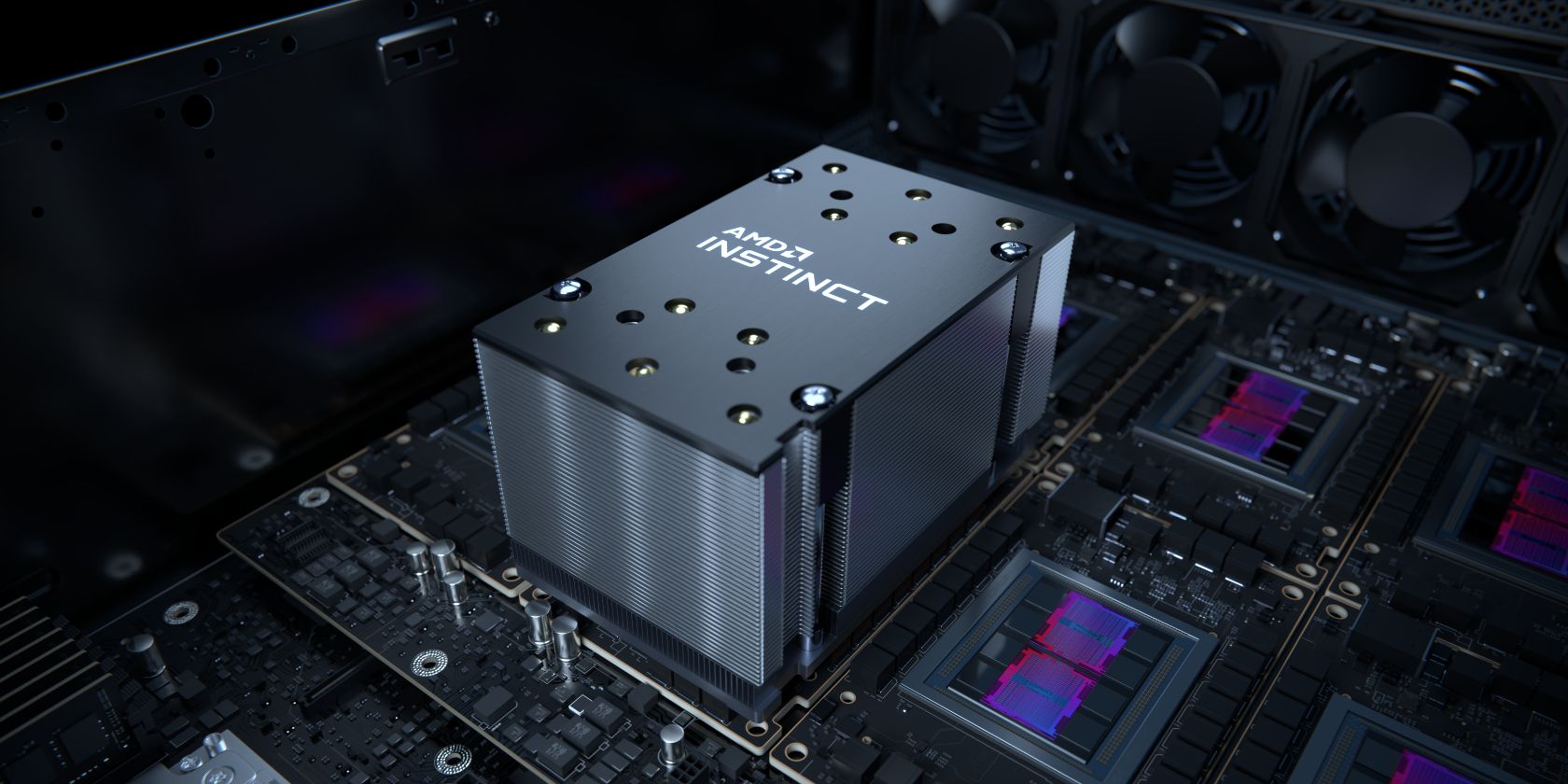 Bộ tăng tốc AI bản năng của AMD là gì? digital diagram of AMD Instinct GPU