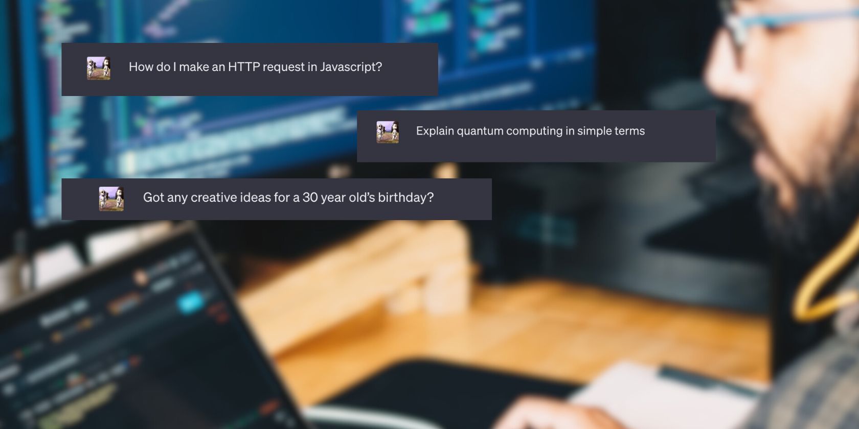 Man Typing on Laptop ChatGPT Prompts and Queries