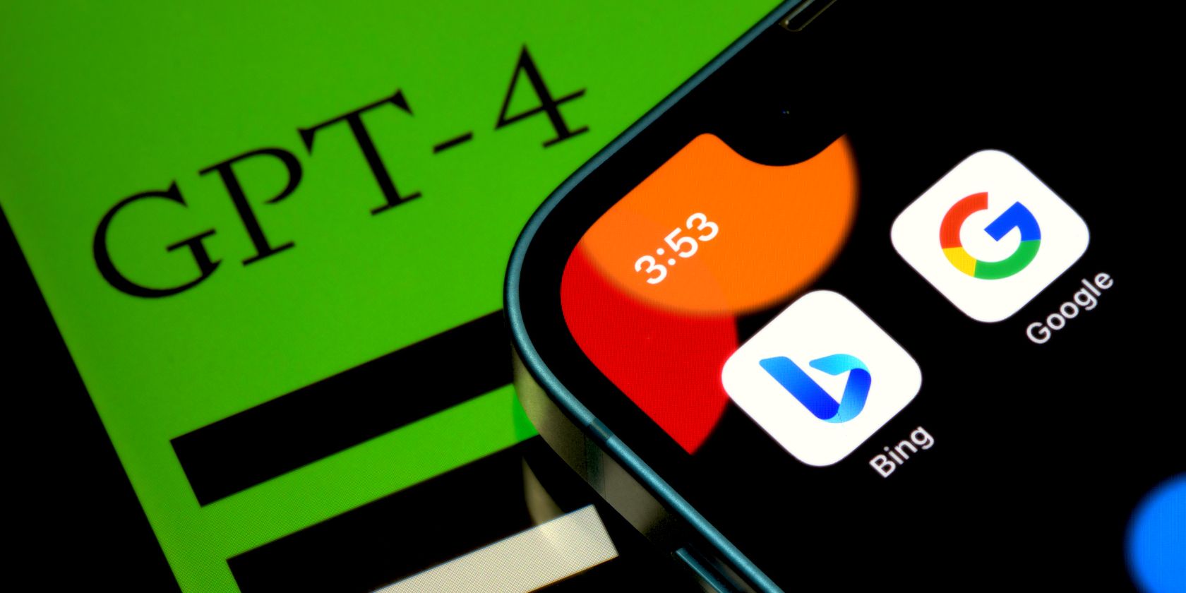 gpt-4 logo with google and bing logos on smartphone screen feature