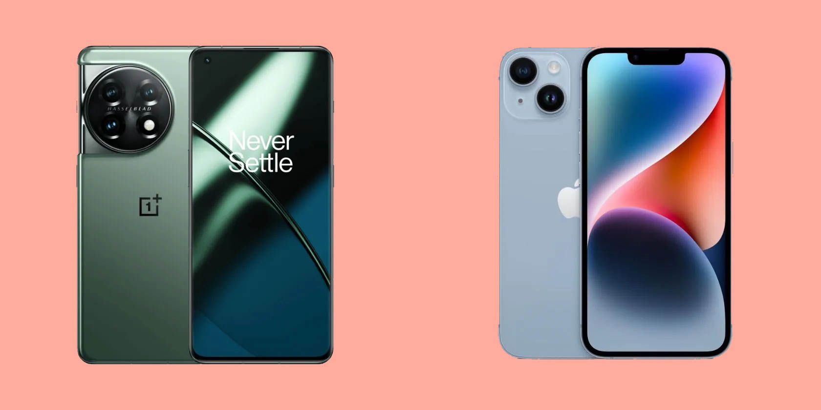 OnePlus 11 and iPhone 14 Plus side by side