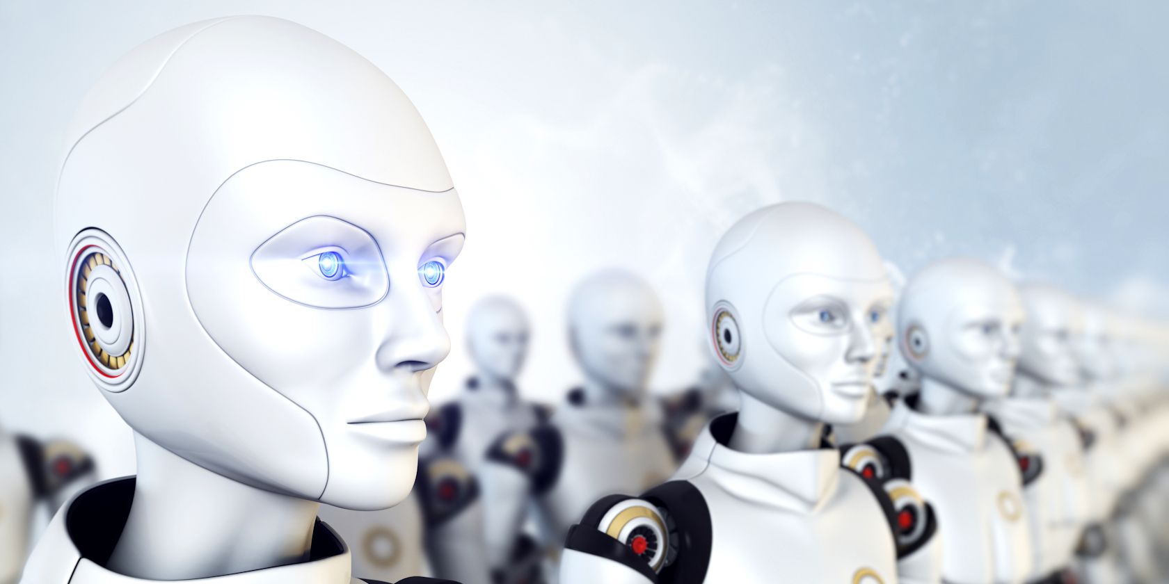 AI được phát hiện lần đầu tiên khi nào? Lịch sử của AI robots lined up waiting for use feature