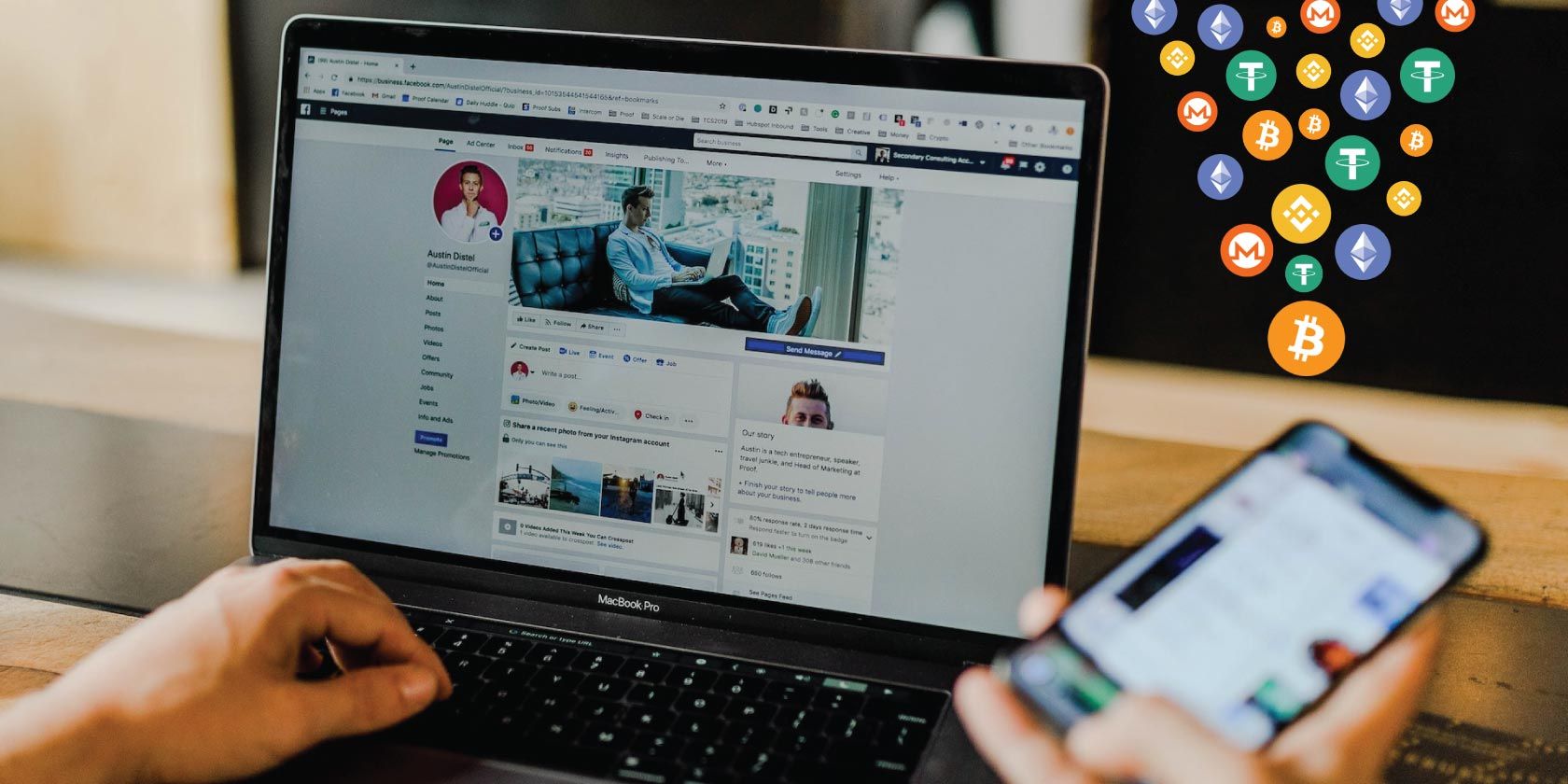 Person access social media while generating cryptocurrency