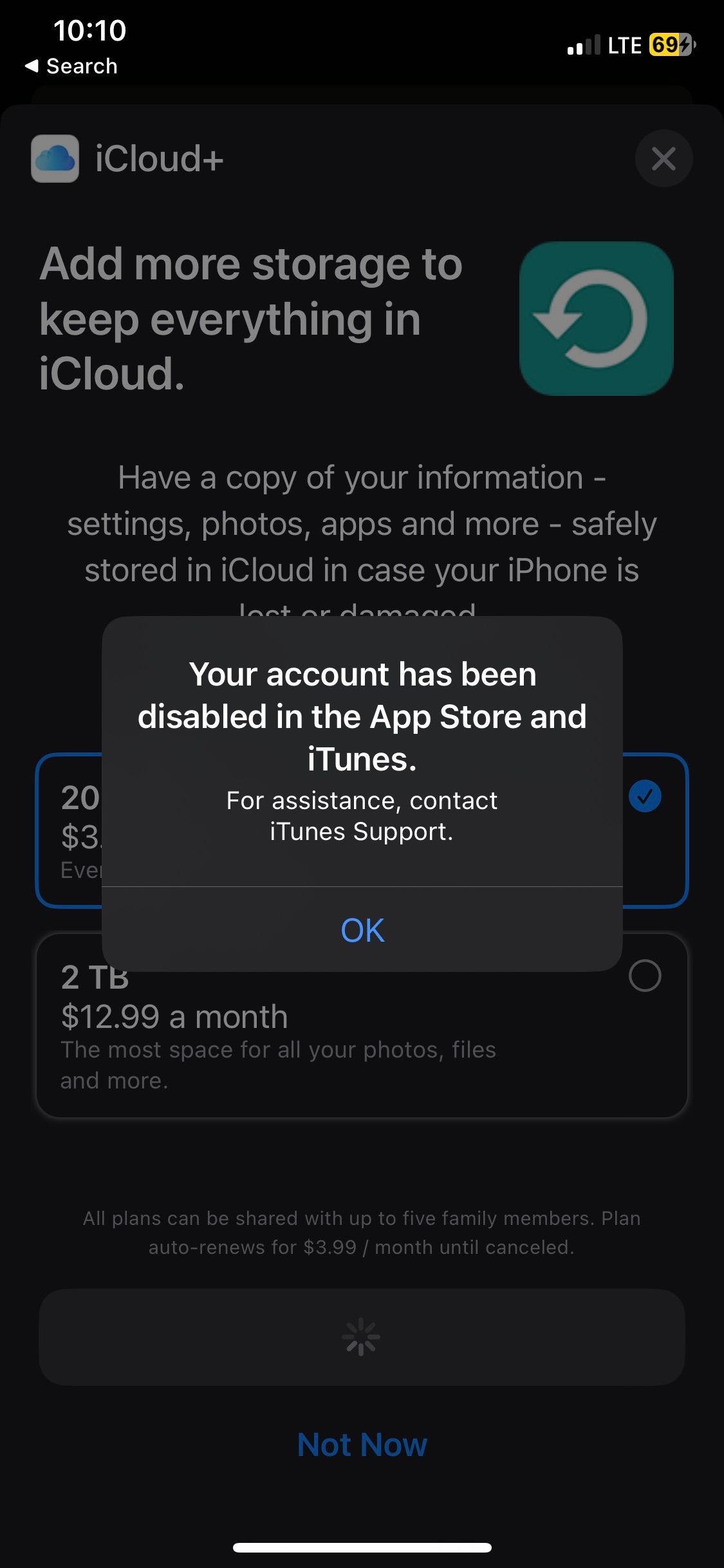 Thông báo về tài khoản bị vô hiệu hóa trên trang lưu trữ iCloud