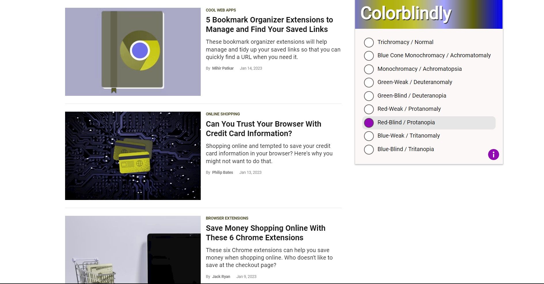 Dùng thử Colorblindly trên một trang web