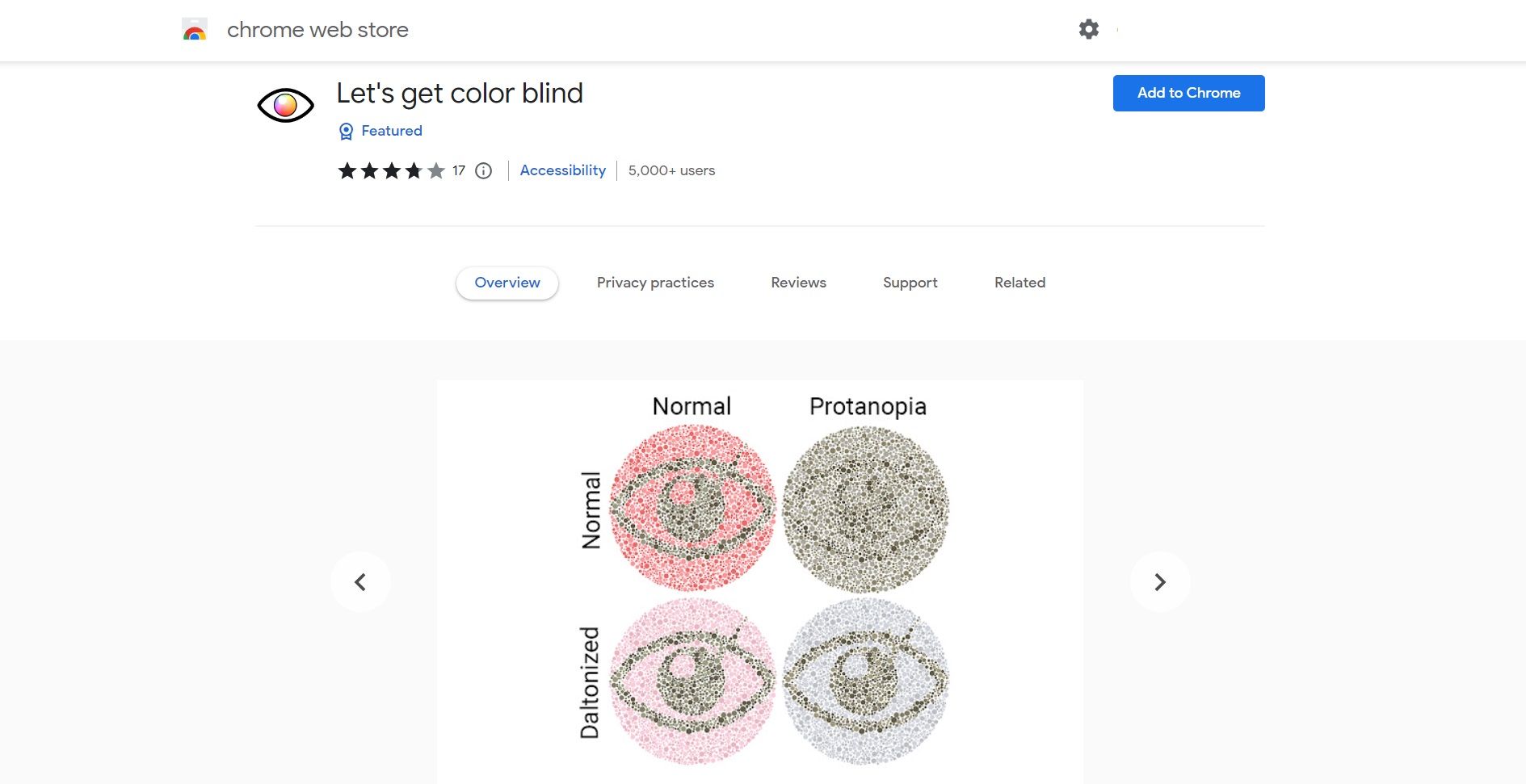 Hãy tải trang tiện ích mở rộng mù màu của Chrome