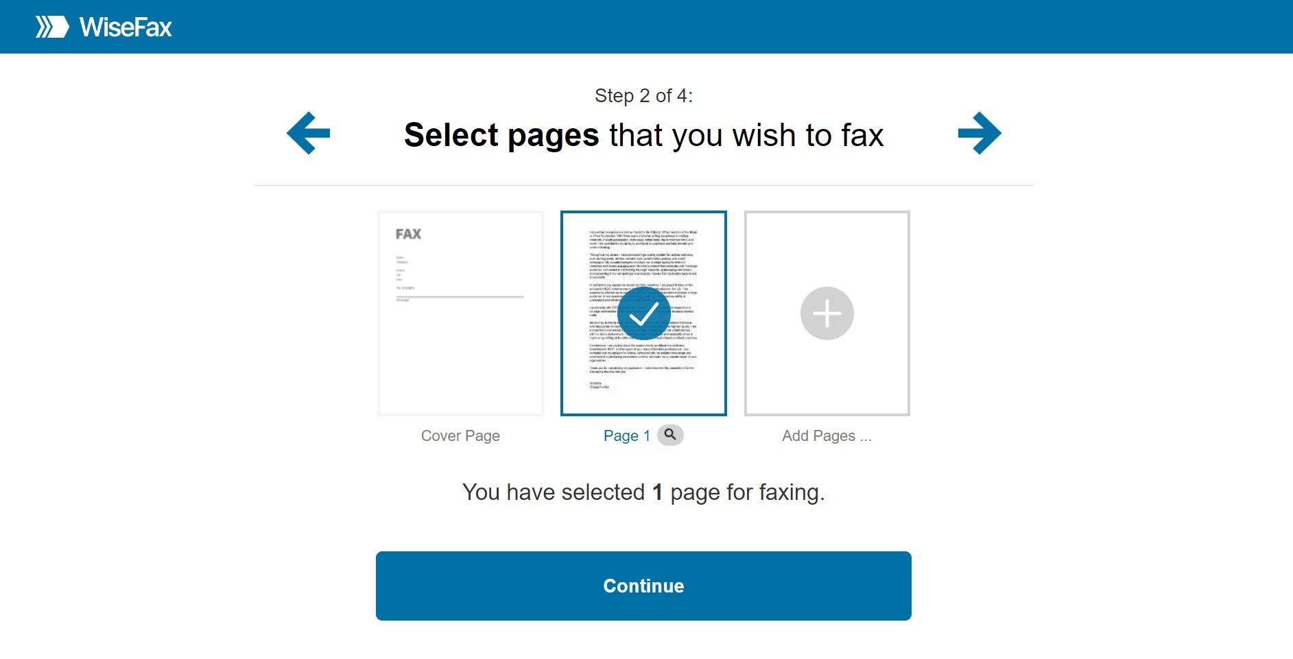 Chọn một trang để gửi fax 