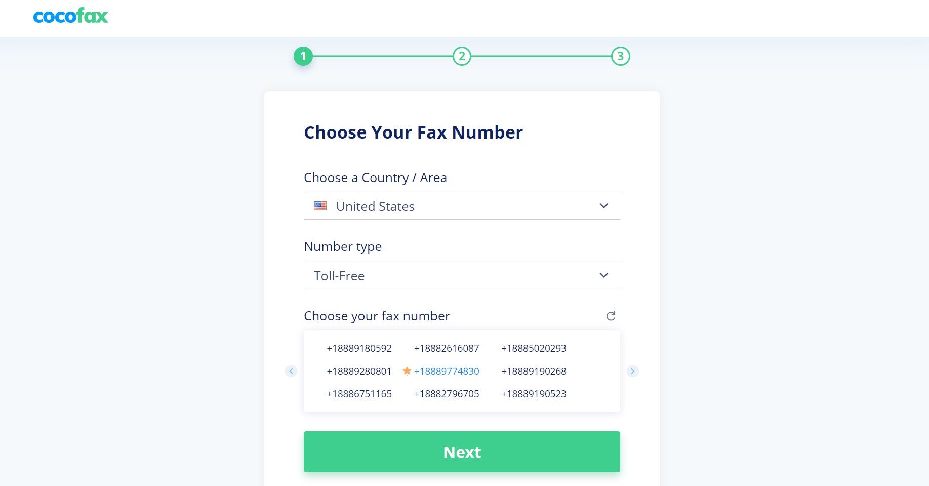 Chọn số fax miễn phí trên CocoFax
