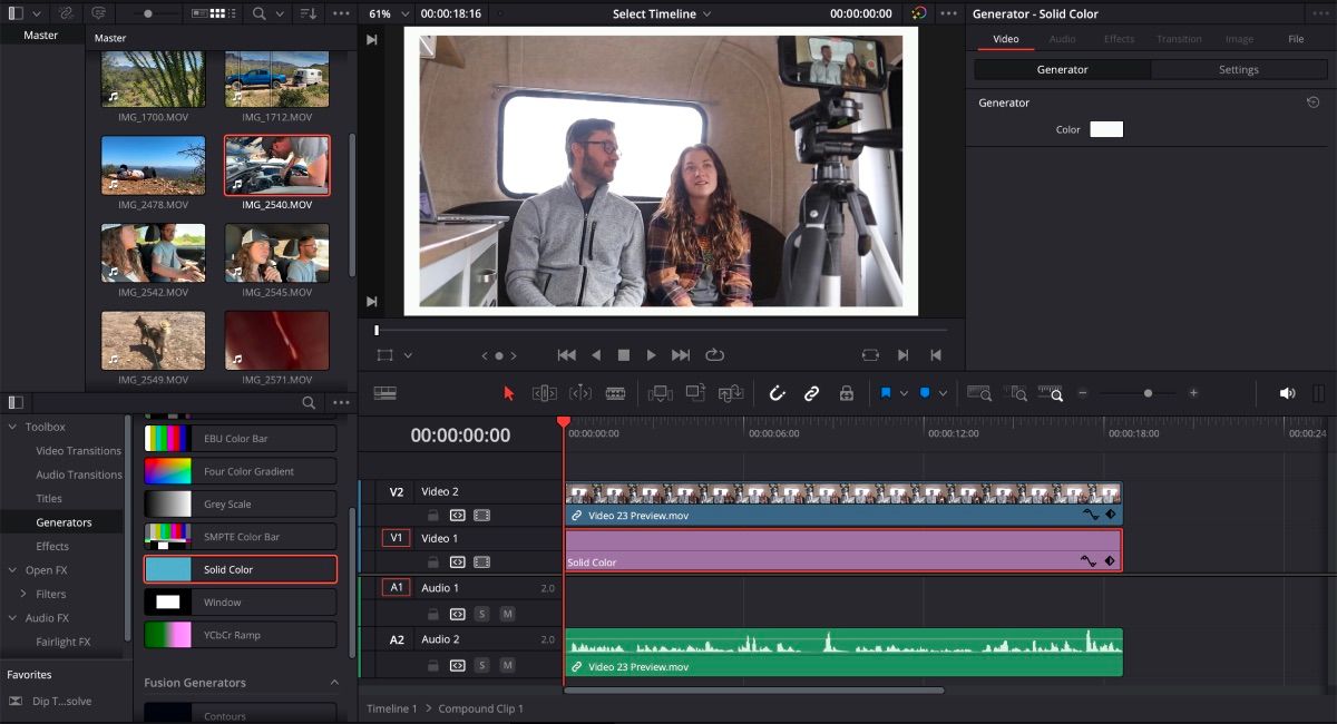 DaVinci Resolve Thêm hiệu ứng nền đằng sau video chính
