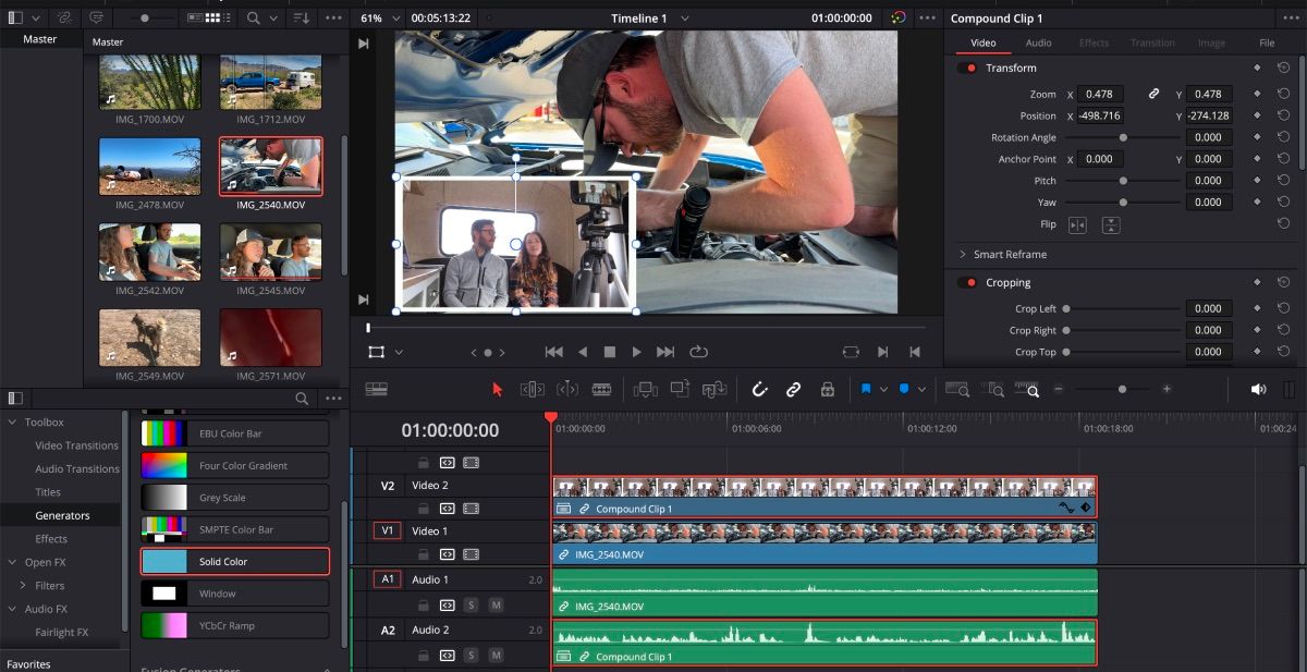 DaVinci Resolve Facecam ở góc dưới bên trái