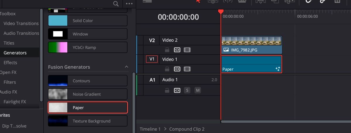 Đã thêm hiệu ứng DaVinci Resolve Compound Clip Paper