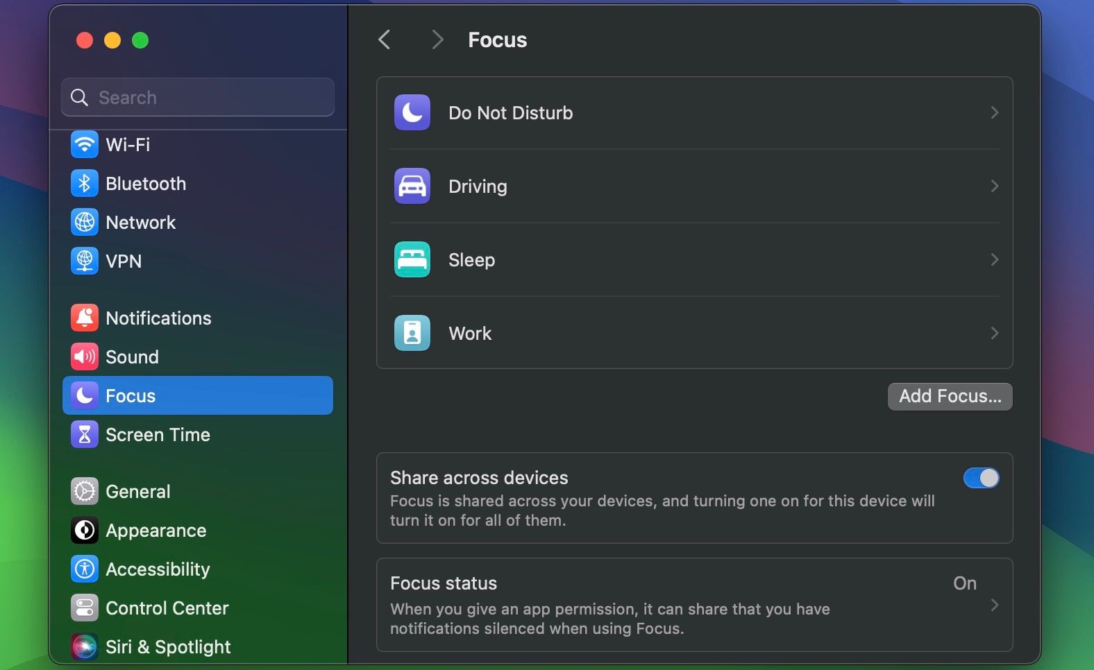 Cài đặt tiêu điểm trong macOS