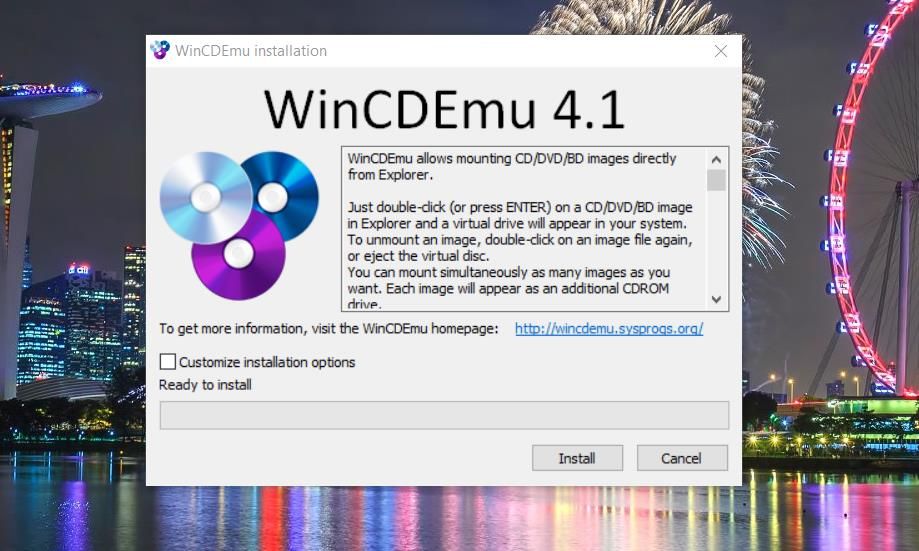 Cửa sổ cài đặt WinCDEmu 
