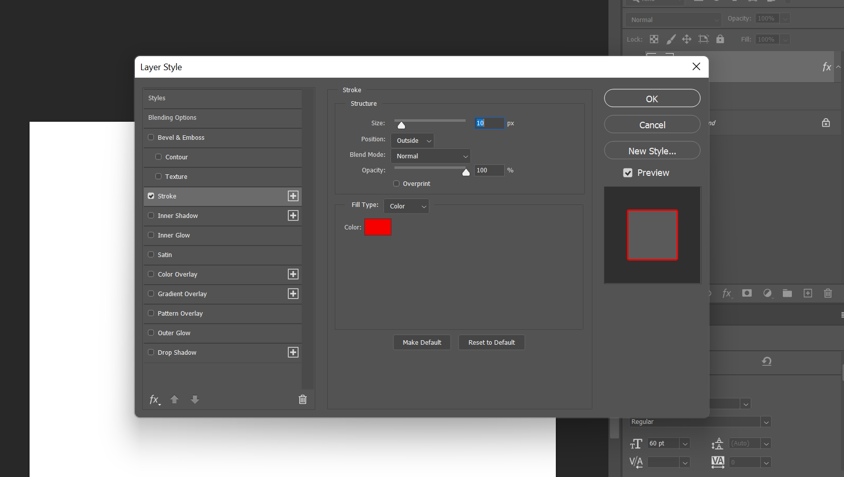 Điều chỉnh cài đặt Stroke của loại của chúng tôi trong Photoshop.