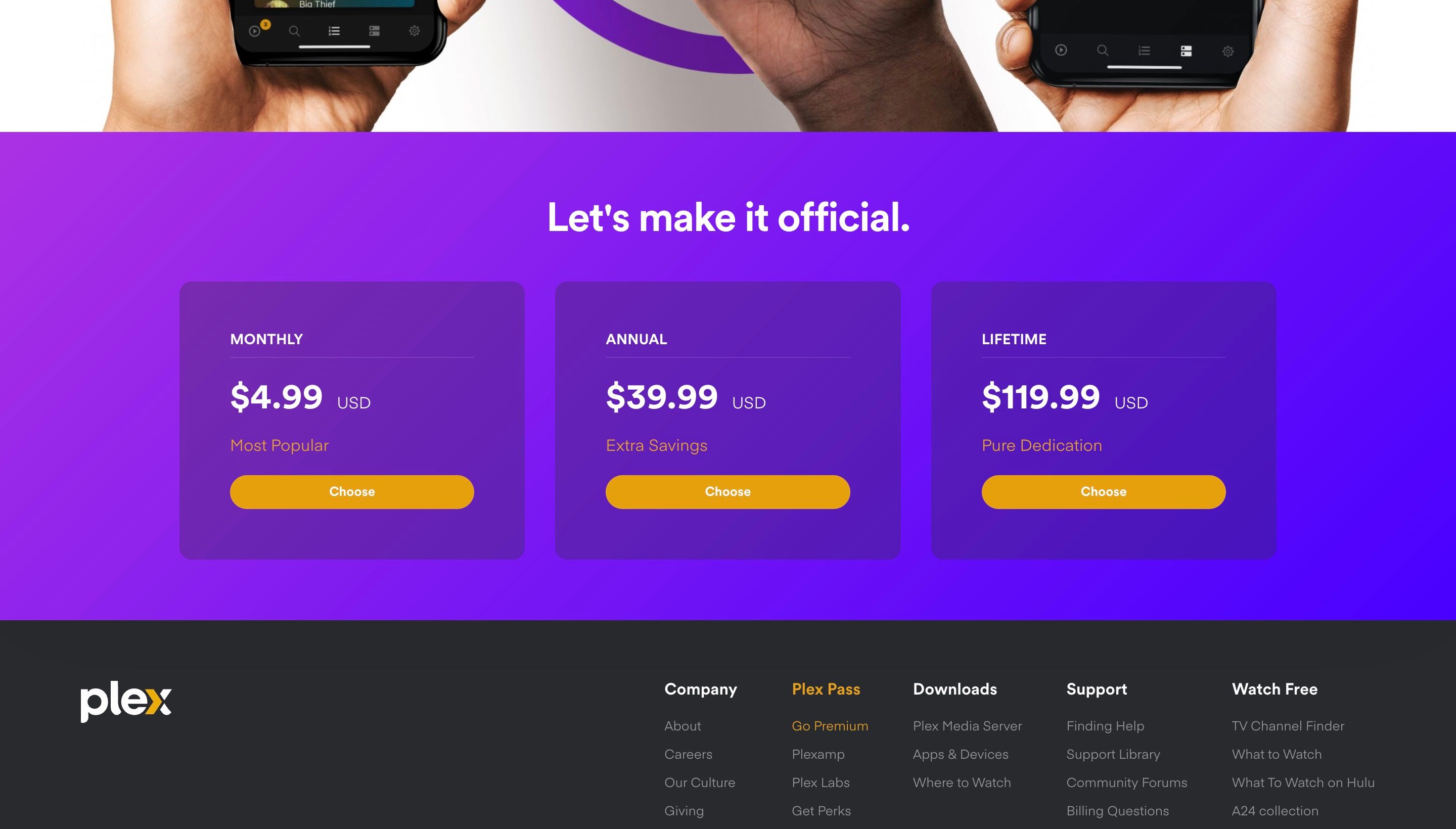 Kế hoạch định giá của Plex trên trang web của mình