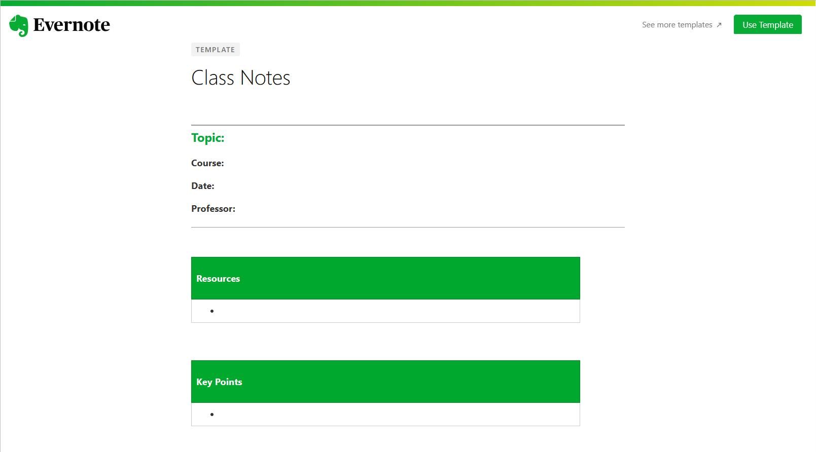 Mẫu ghi chú lớp Evernote
