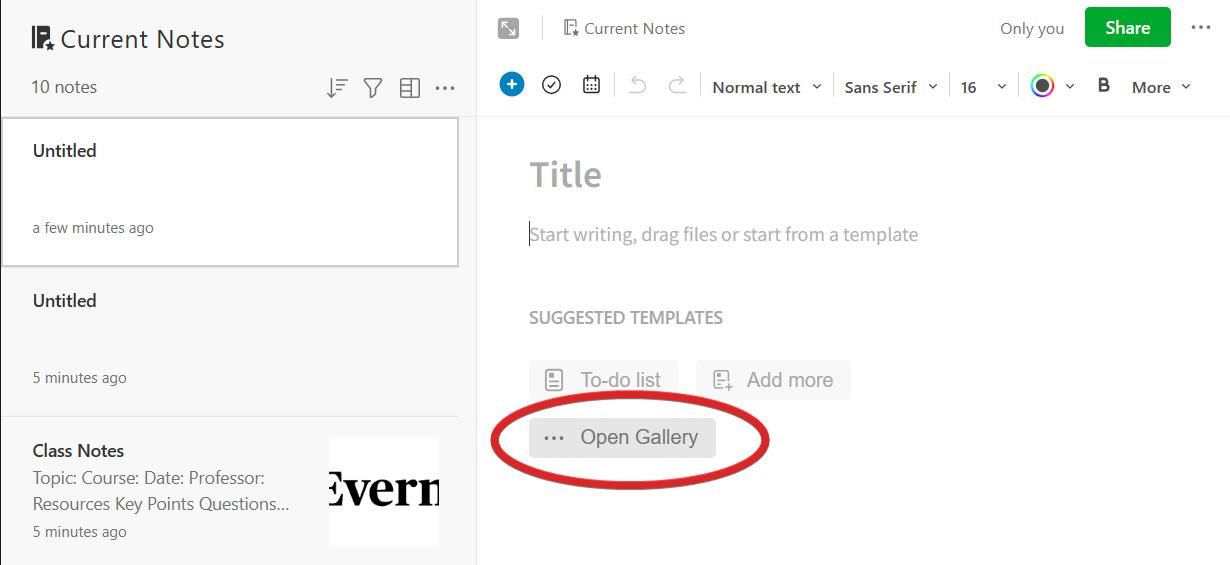 Truy cập Thư viện mẫu Evernote