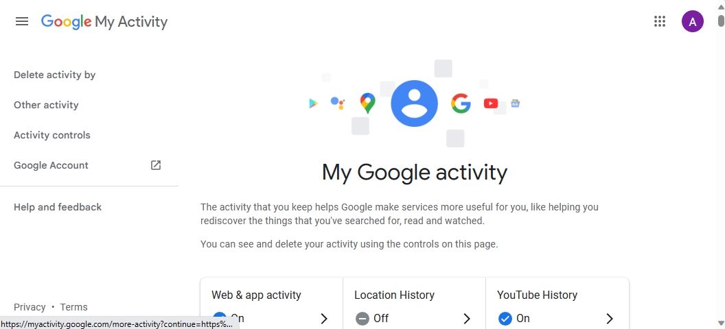 Tùy chọn kiểm soát hoạt động trên trang Hoạt động của tôi trên Google