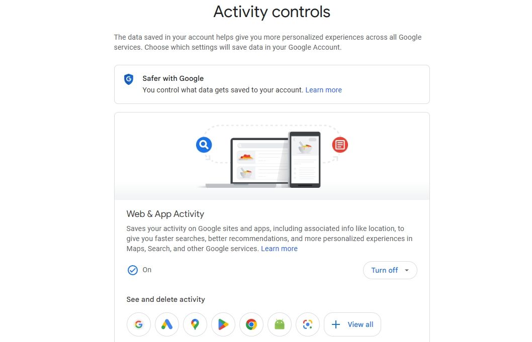 Biểu tượng ống kính Google trên trang Hoạt động của tôi trên Google