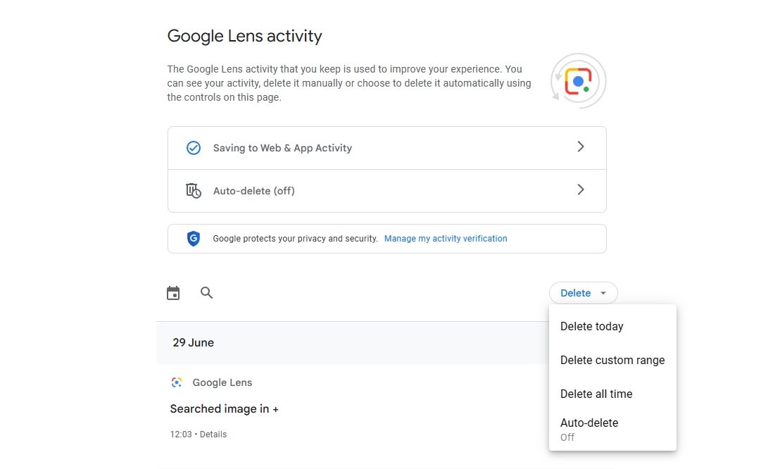 Xóa phạm vi tùy chỉnh trên trang Hoạt động của tôi trên Google