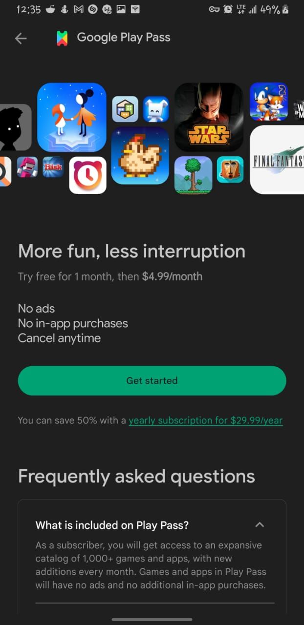 Trang Google Play Pass trên Cửa hàng Play