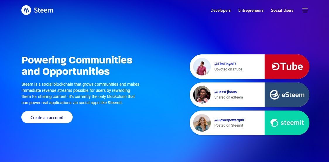 Ảnh chụp màn hình trang web của Steem